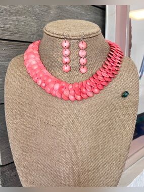 Jay King DTR Salmon Coral Disk Necklace Earrings Set Sterling Silver 925